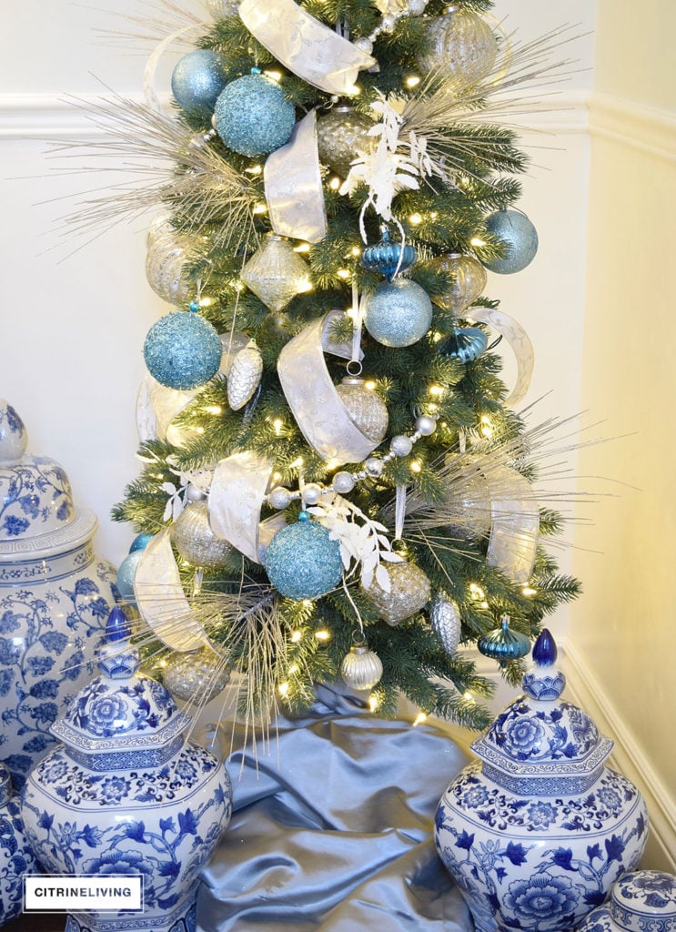 Gorgeous Blue and Gold Christmas Tree + Garland | CITRINELIVING