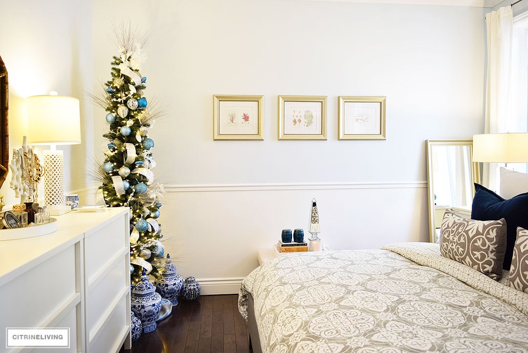 Christmas Home Tour - mixed metallics and icy blue create a chic Holiday theme