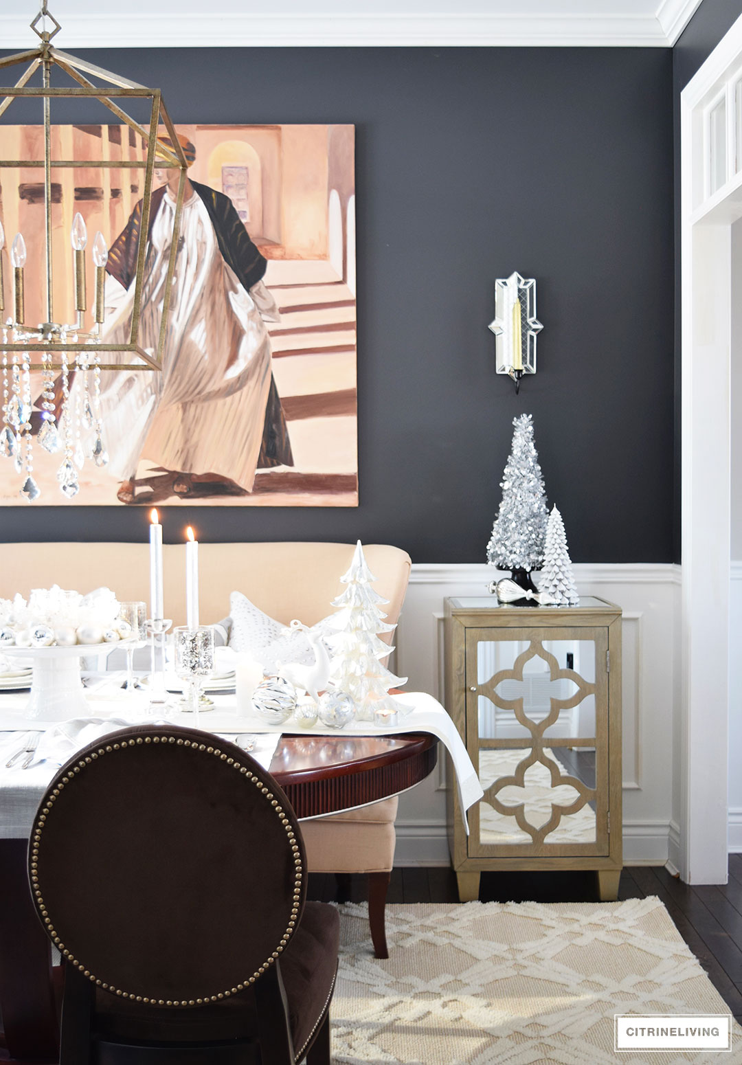 Christmas Home Tour - Create a stunning table with elegant silvers and layers of crisp white are chic and sophisticated