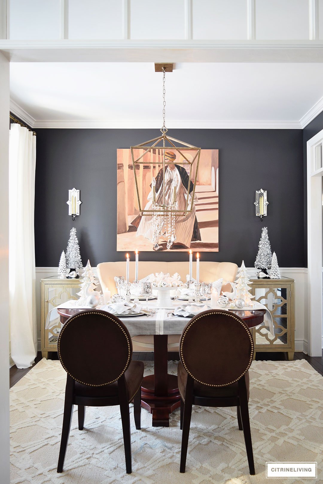 Christmas Home Tour - Create a stunning table with elegant silvers and layers of crisp white are chic and sophisticated