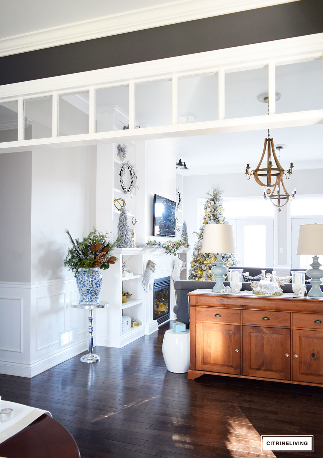 Christmas Home Tour - Gorgeous metallics and icy blue create the perfect chic Holiday theme
