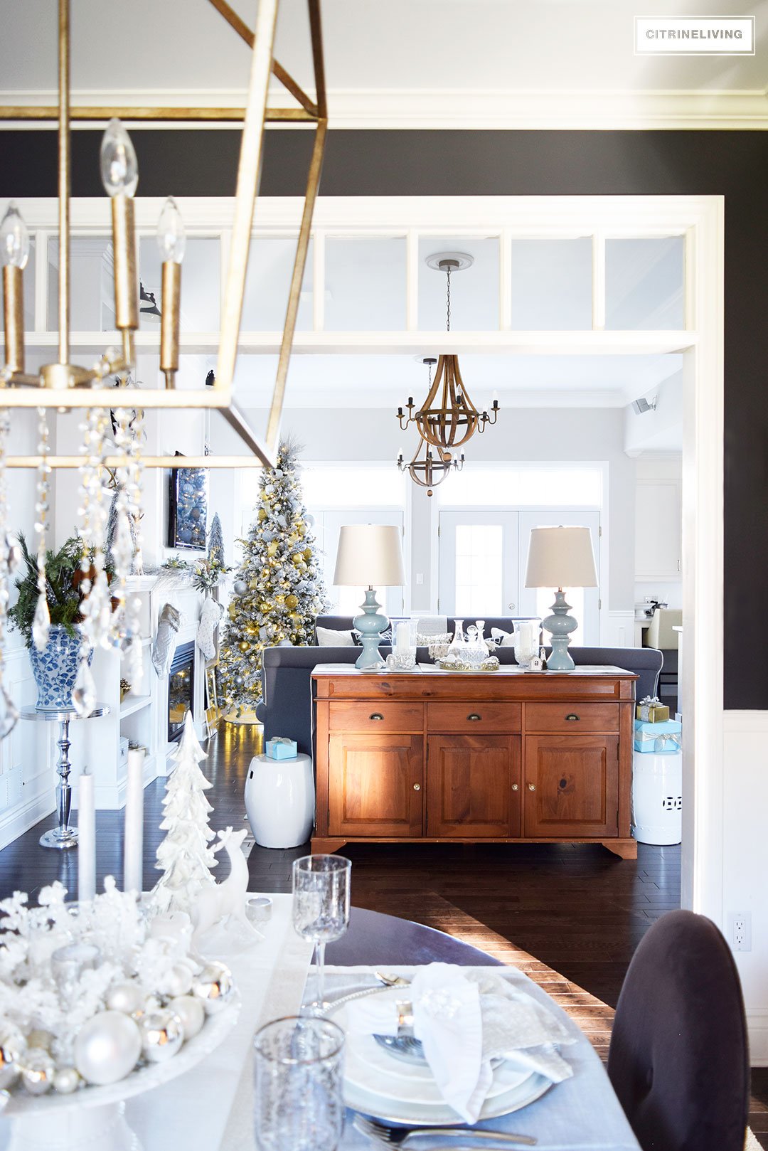 Christmas Home Tour - Gorgeous metallics and icy blue create the perfect chic Holiday theme