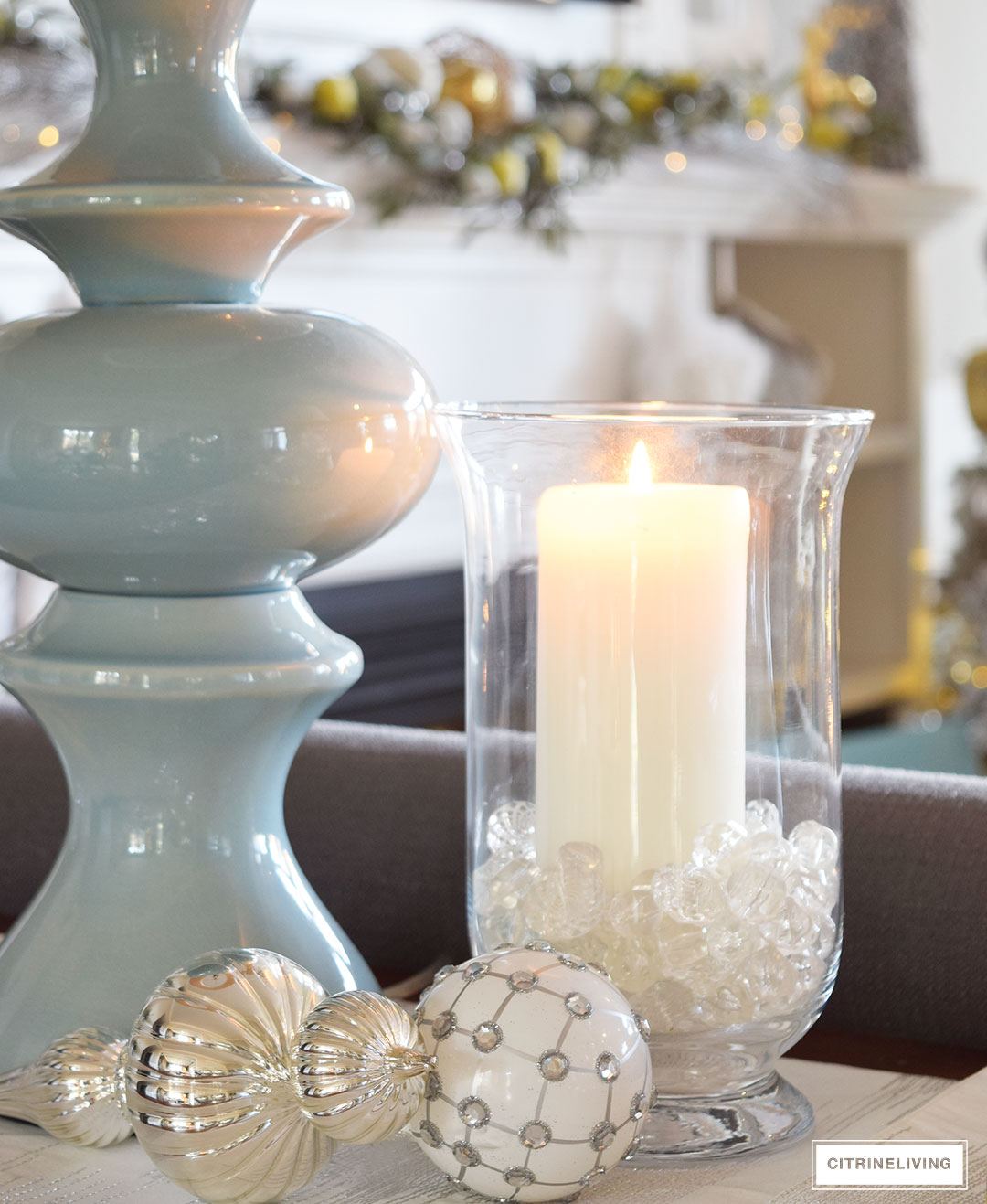 Christmas Home Tour - metallics and icy blue create a chic Holiday theme