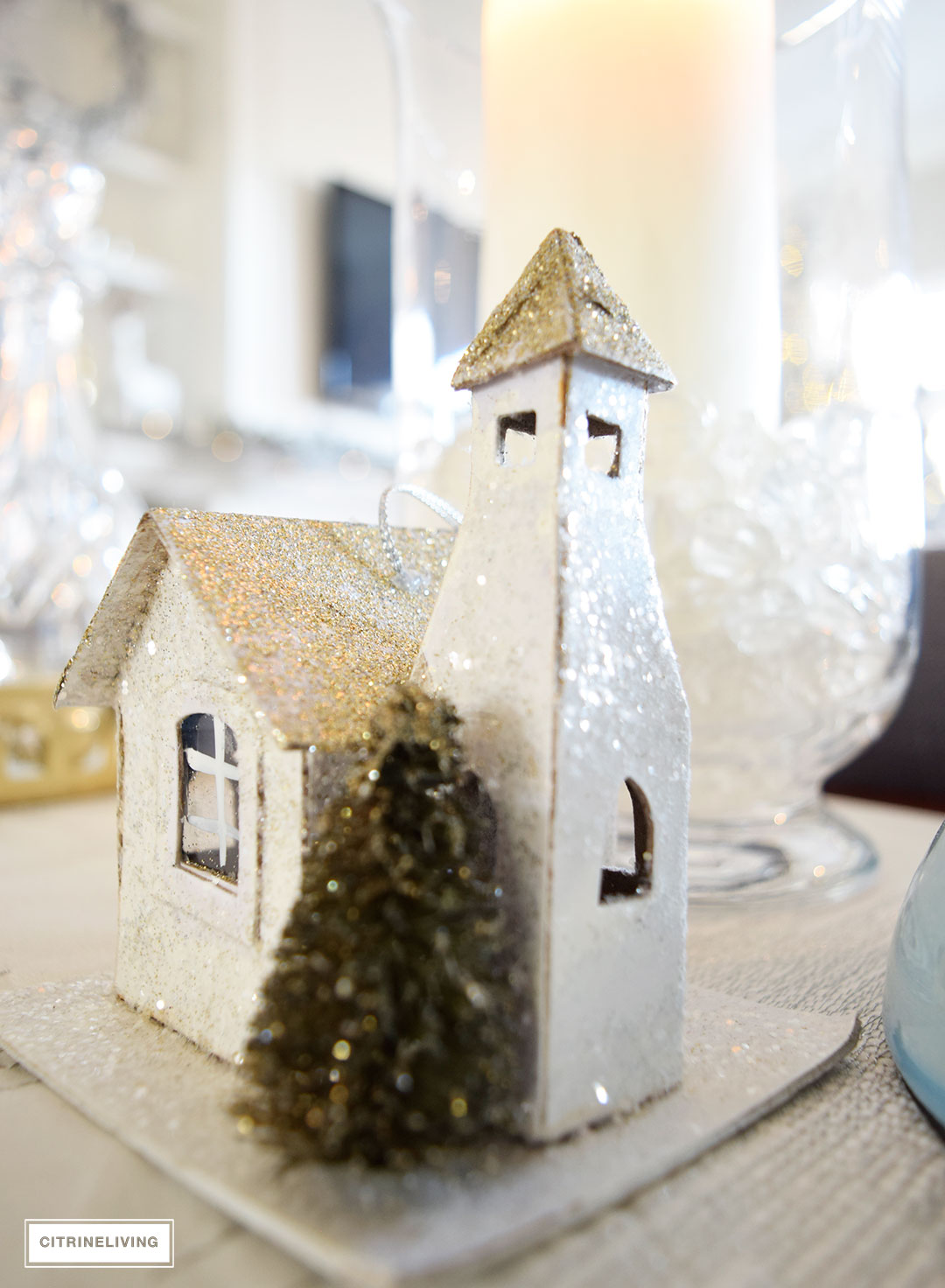 Christmas Home Tour - metallics and icy blue create a chic Holiday theme