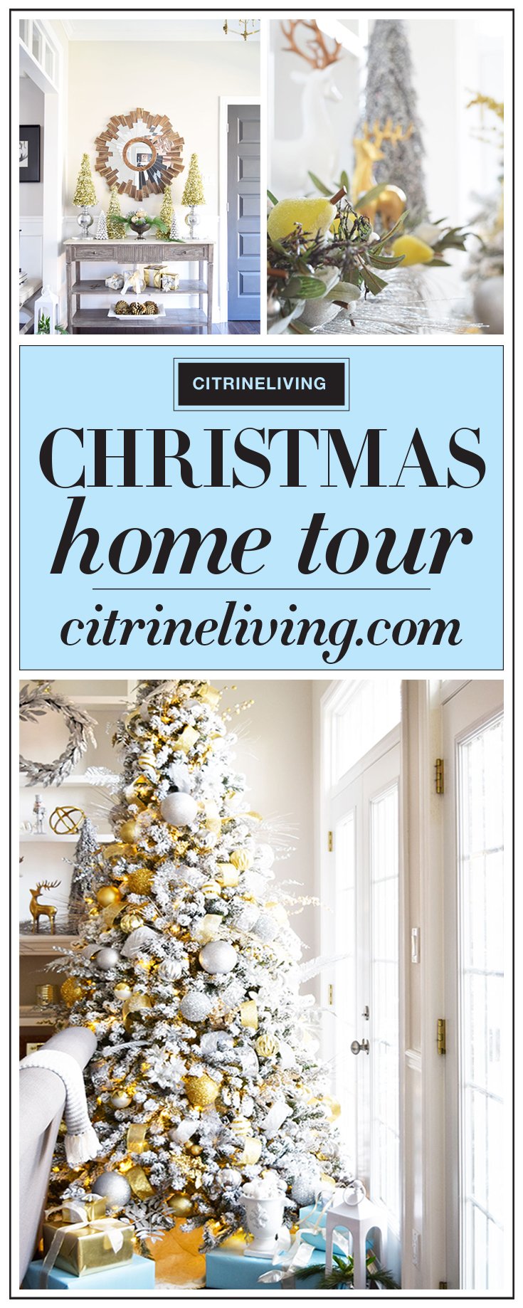 Christmas Home Tour - Gorgeous metallics and icy blue create a perfectly chic Holiday theme!