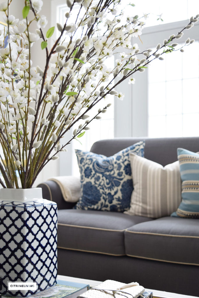 Bring freshness to your home this Spring with layers of beautiful blues, fresh and faux florals, and new modern art and textiles. 