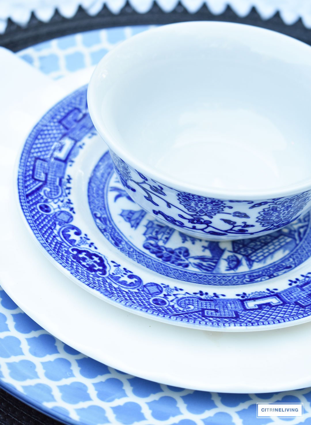 A mix of blue and white pattern on your table creates a refreshing and elegant setting for guests for Summer entertaining or any season.