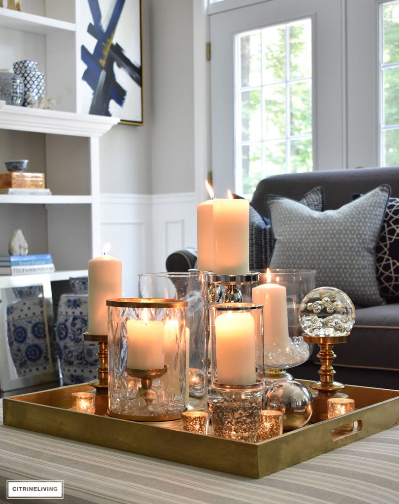 Tray with candles for coffee deals table