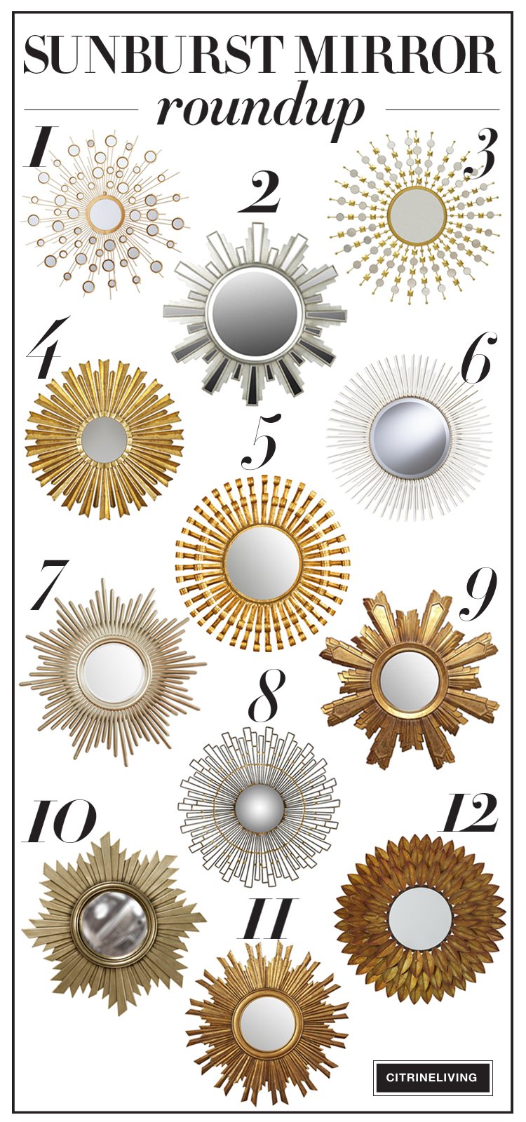 A roundup of chic and elegant sunburst mirrors that will suit any decor!