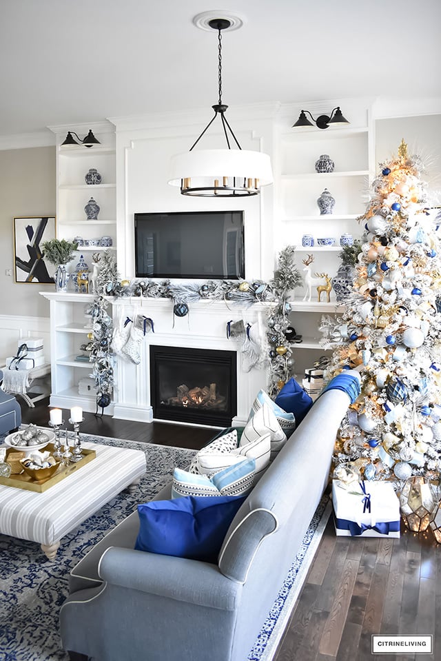 BLUE AND WHITE CHRISTMAS LIVING ROOM - CITRINELIVING