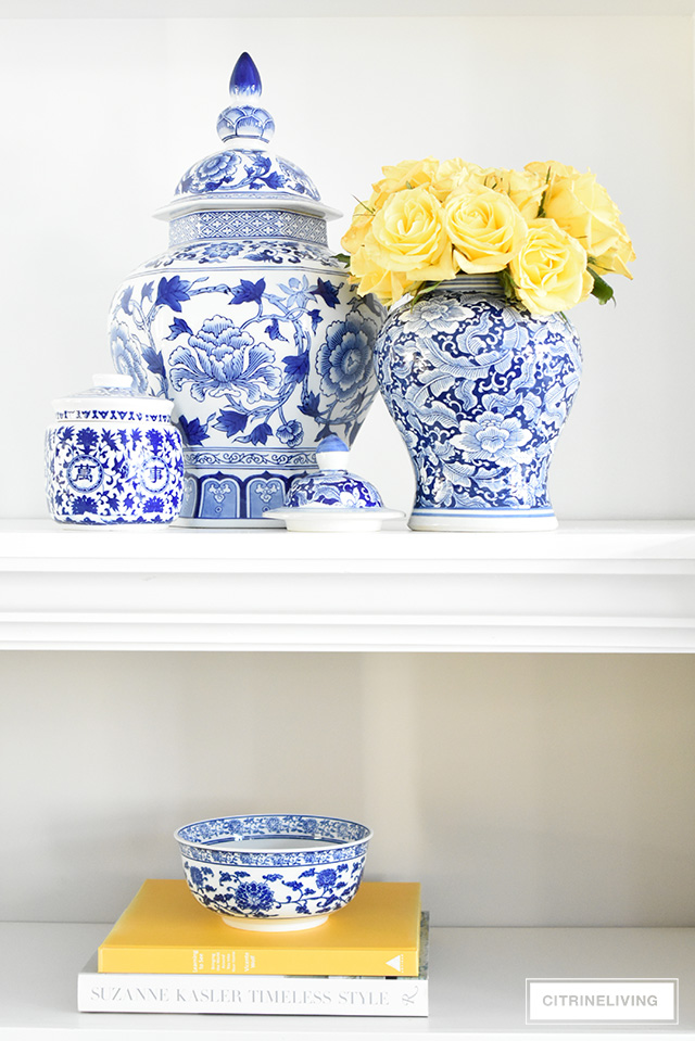 Elegant Spring decorating using pretty blue and vibrant yellow accents along with real and faux florals to help bring a sophisticated yet relaxed feel to your home.