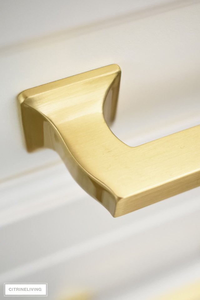 Detail of brass hardware drawer pull.