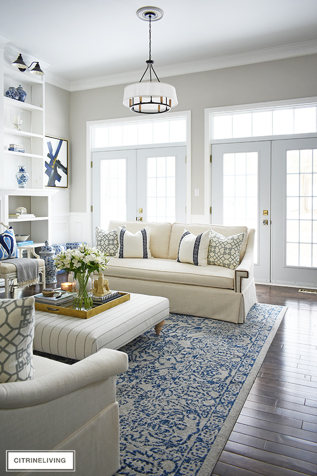 Stunning new white sofas and tailored, elegant and chic ad completely transform this living room!