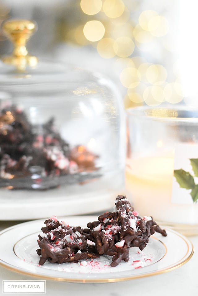 Delicious dark chocolate peppermint chow mein clusters!