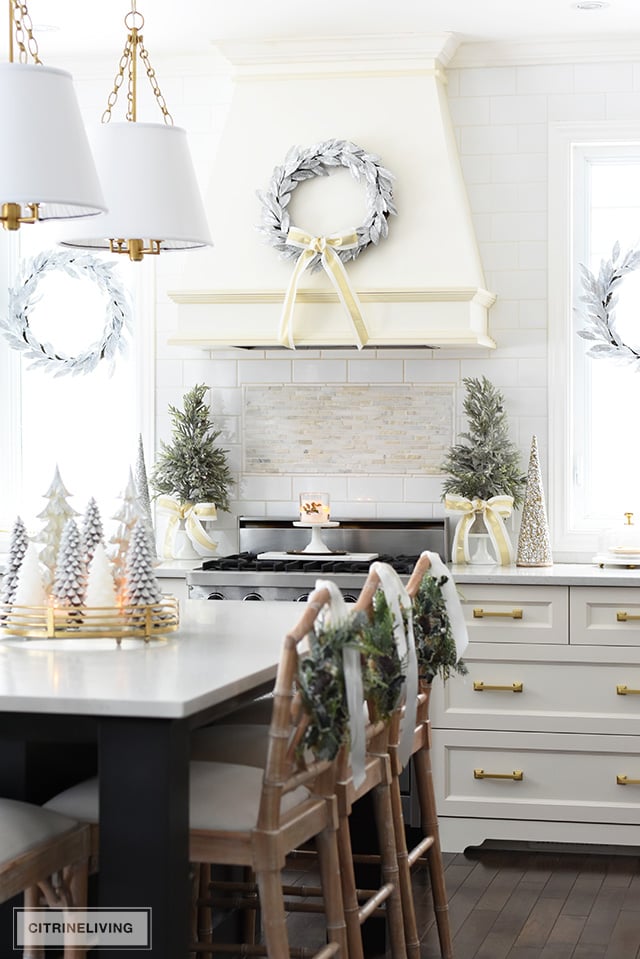 Christmas Kitchen Decorating: Silver, Gold + Greenery