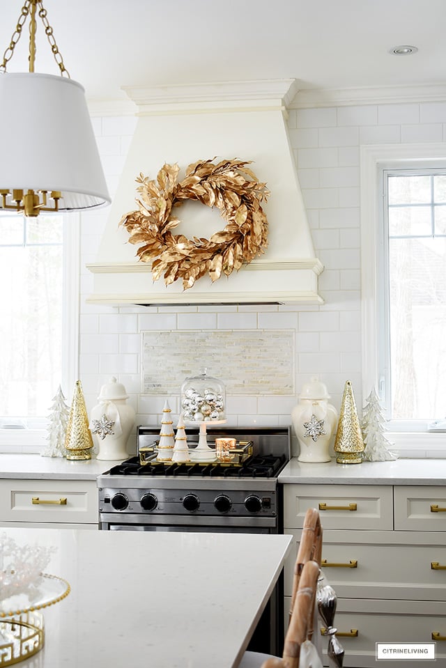 Elegant White & Gold Christmas Kitchen Decor Ideas - Setting For Four  Interiors