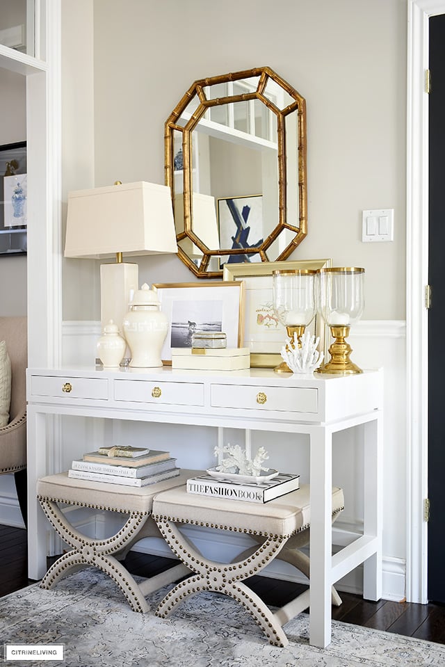 A neutral coastal-chic look styled on a console table is always timeless!