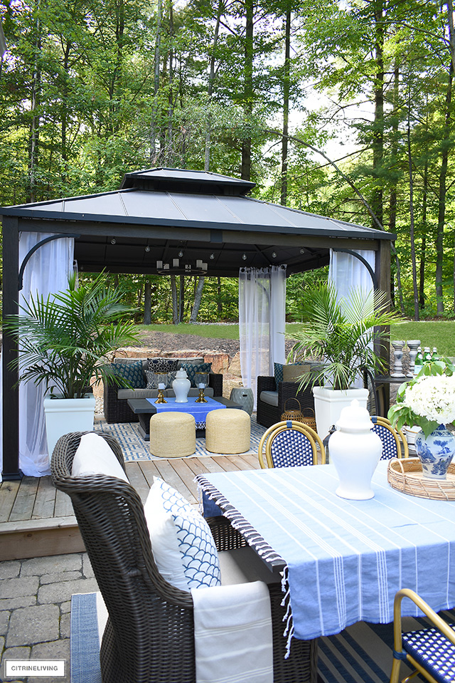 Gorgeous outdoor patio with gazebo for lounging.