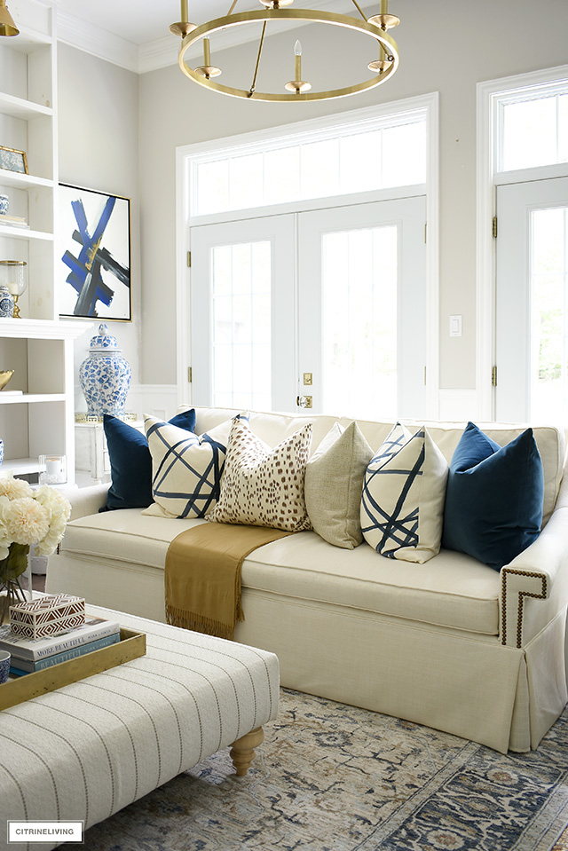 Navy cream and grey store living room