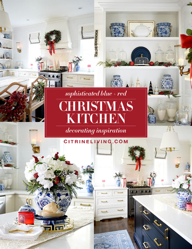 Sophisiticated Christmas Kitchen Decor in Blue and Red!