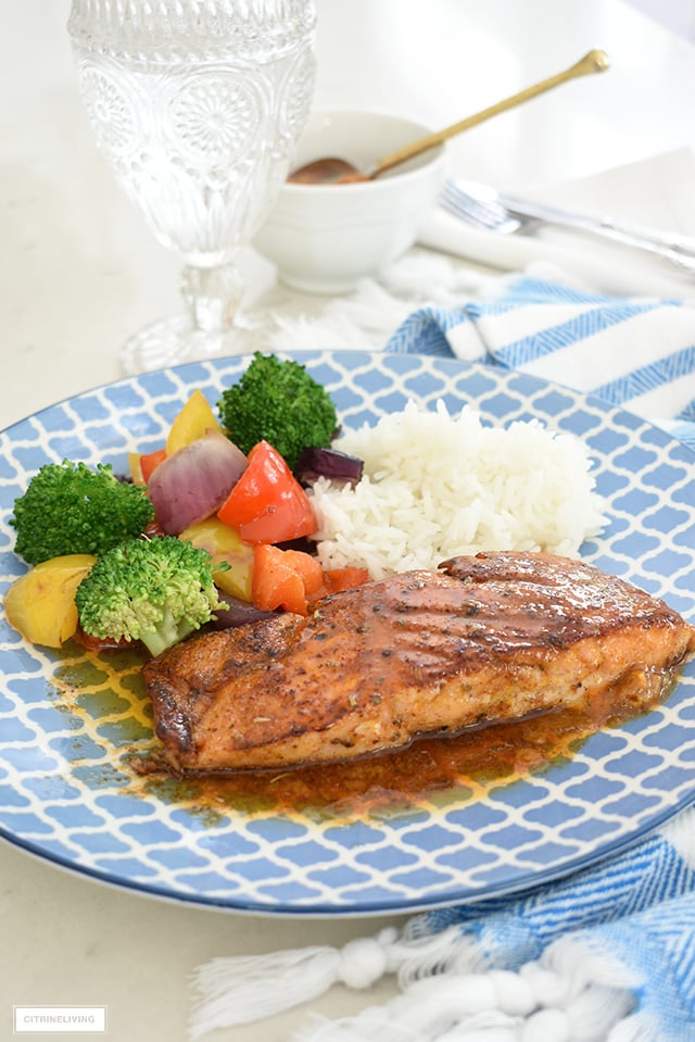 Delicious pan fried salmon with honey chili butter