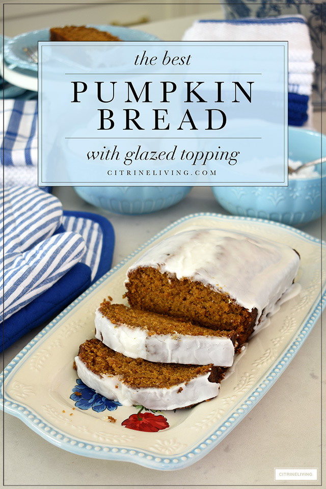 Delicious and moist pumpkin bread with glazed topping