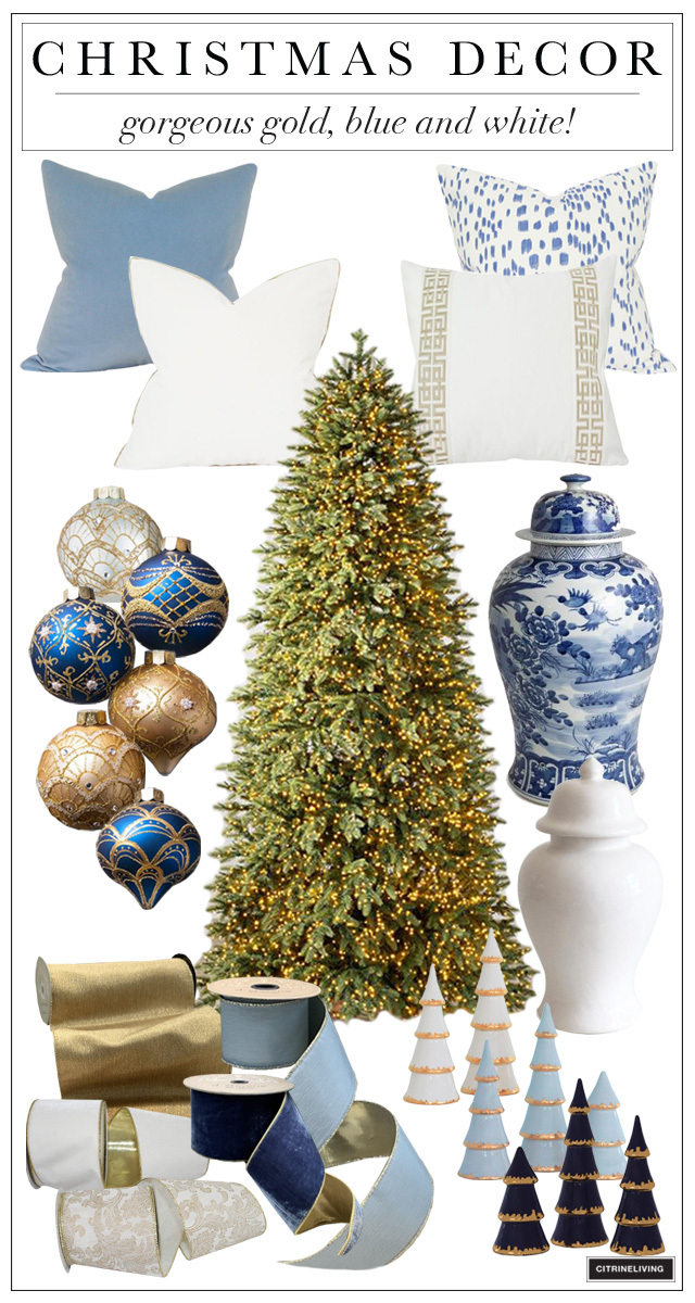 Gold, blue and white christmas decor ideas