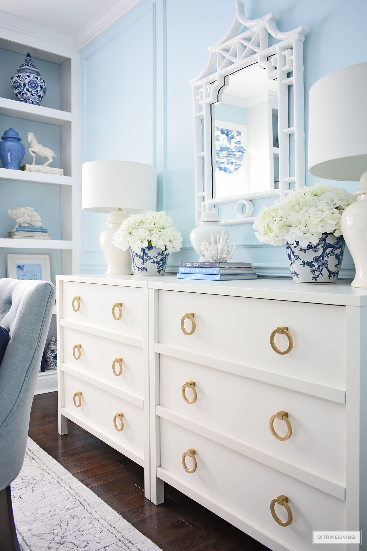 Home Office Design Plans: Blue + White Chinoiserie Chic!