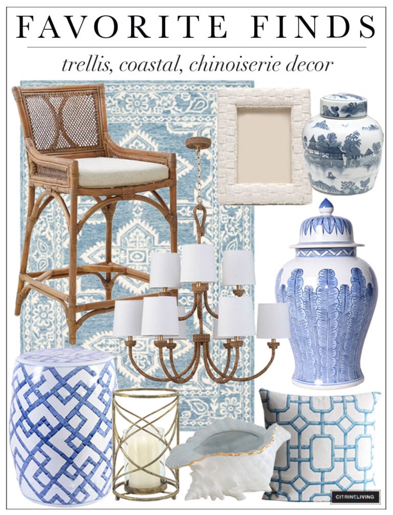 FAVORITE FINDS: TRELLIS, COASTAL + CHINOISERIE CHIC DECOR