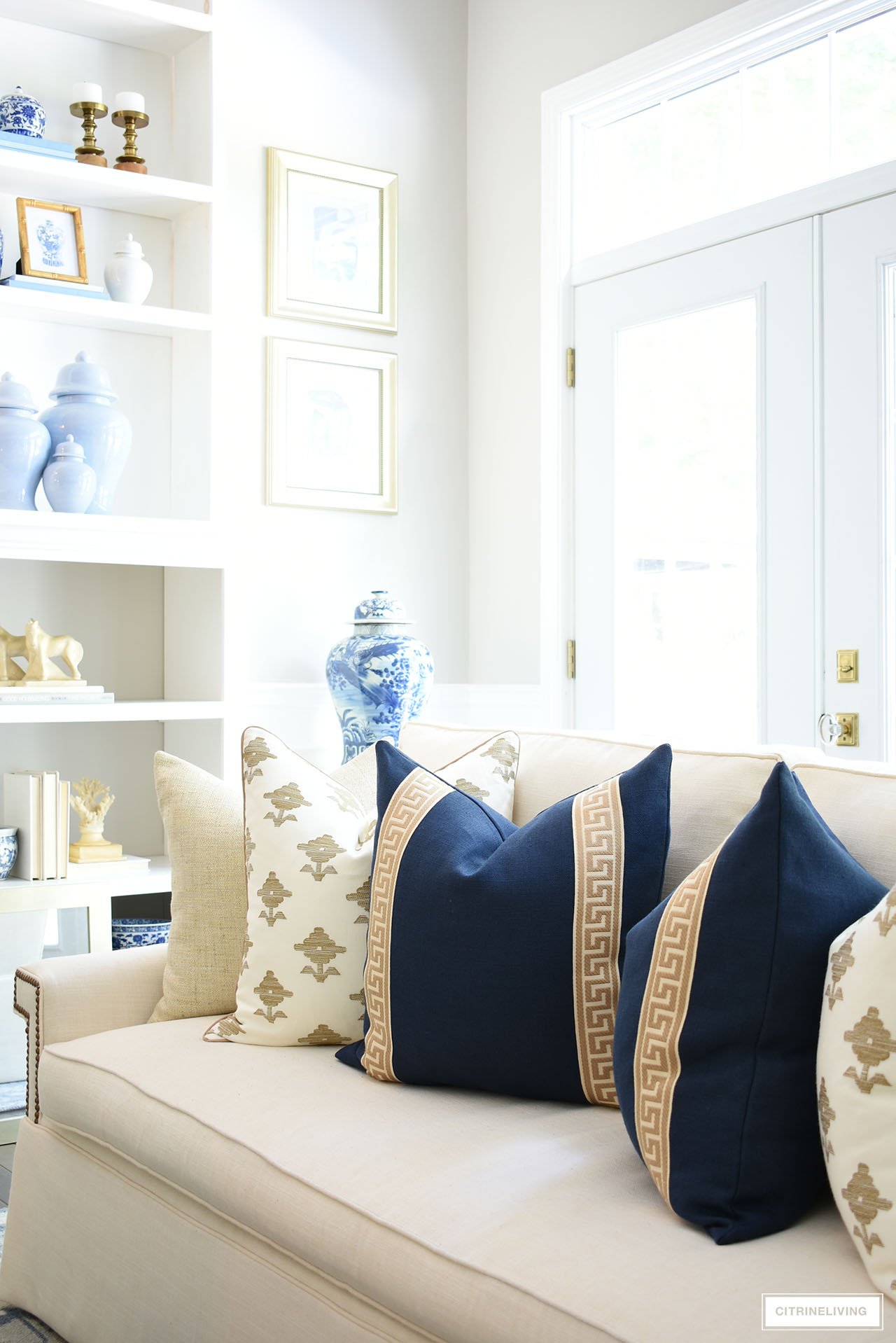 Navy and tan throw hot sale pillows