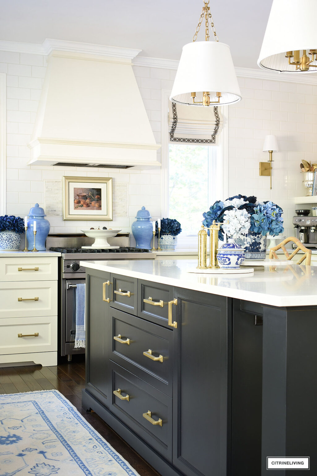 Fall Kitchen Decorating Ideas in Blue + Gold | CITRINELIVING