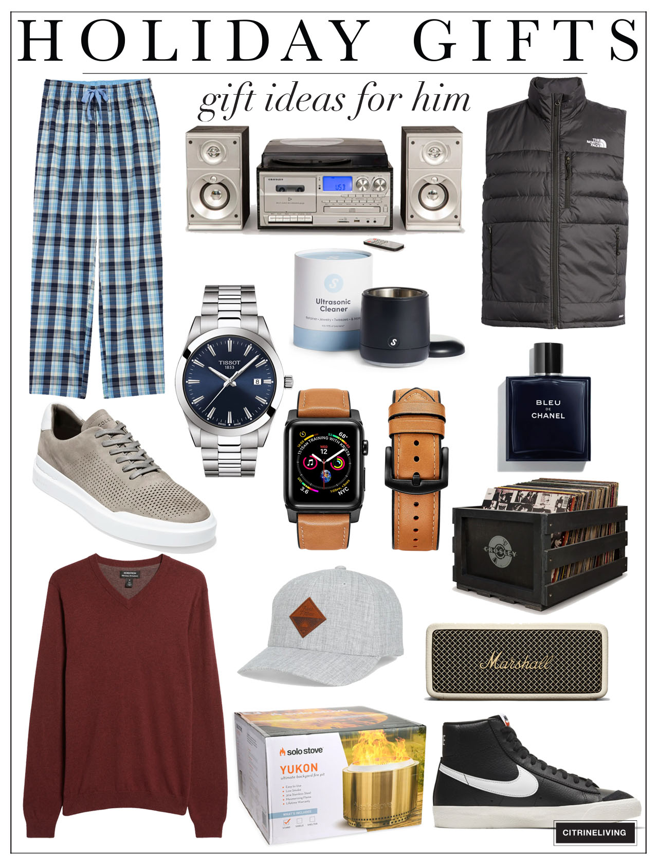 Holiday gifts for him! Pj.s, speakers, watches, shoes, sweaters and more!