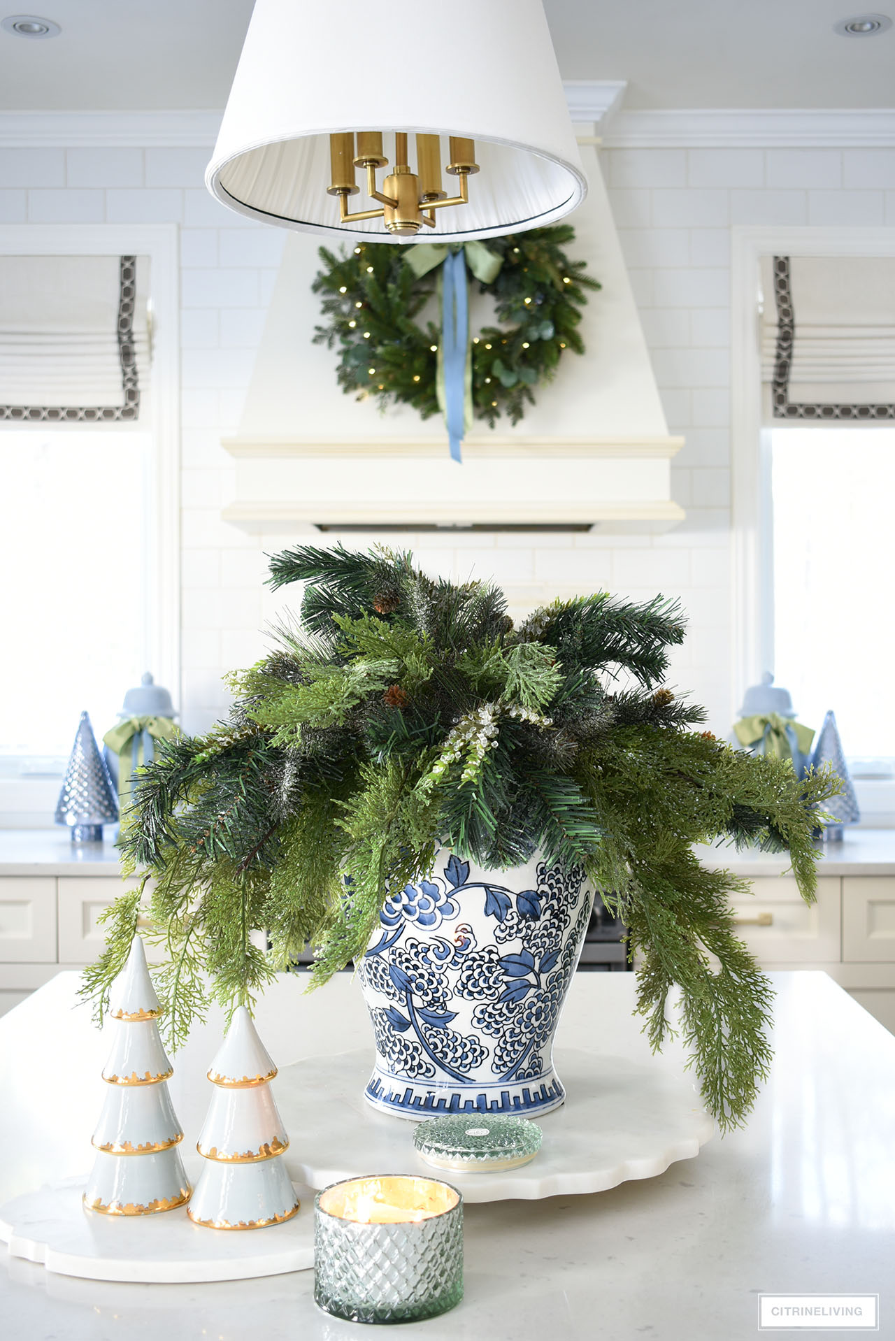 Kitchen Christmas Decorating in Blue + Green