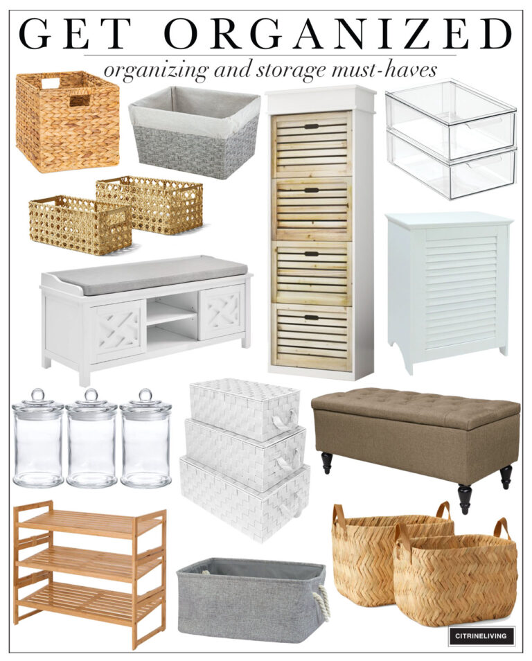 Organization and storage for all rooms in your home - baskets, storage benches, shoe storage, apothecary jars and more!