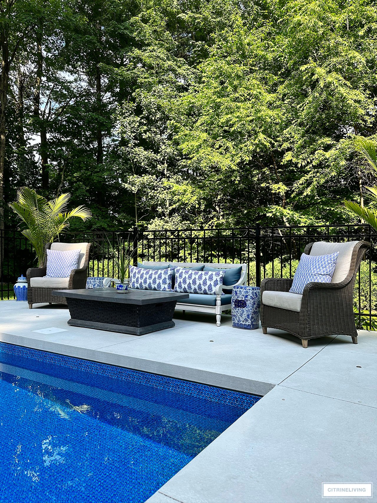 In ground pool deck with lounge/conversation seating