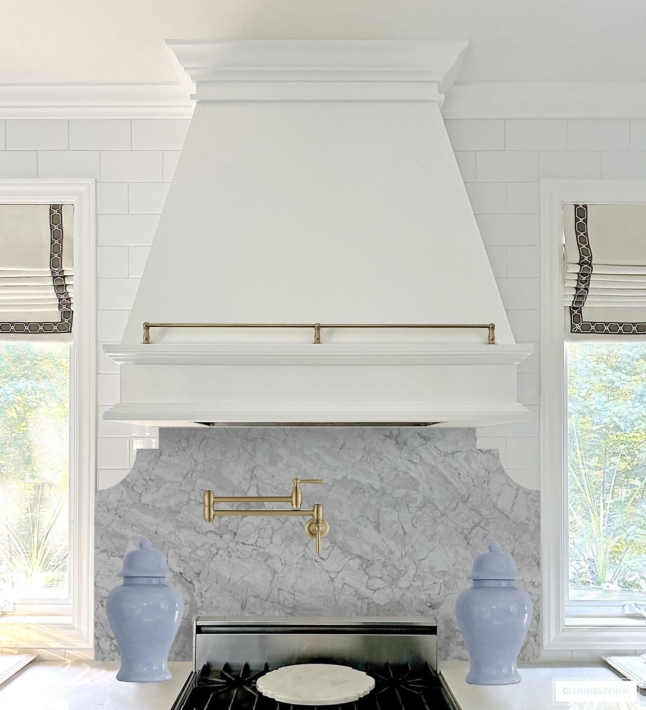 Stainless Steel Kitchen Hood with Brass Trim - Transitional - Kitchen