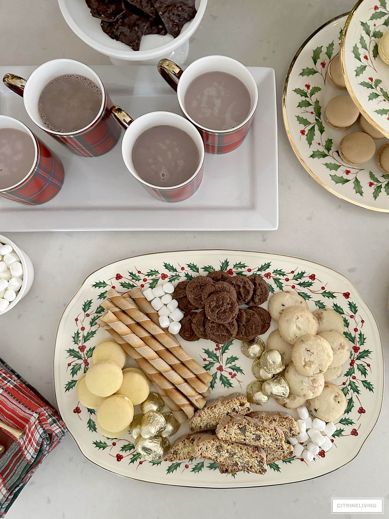 Christmas platter with holly and berry motif