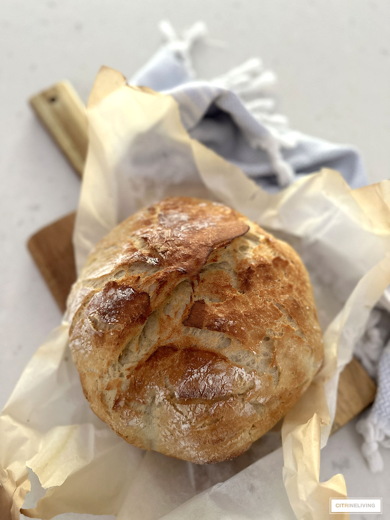 rustic artisan bread on a cutting board