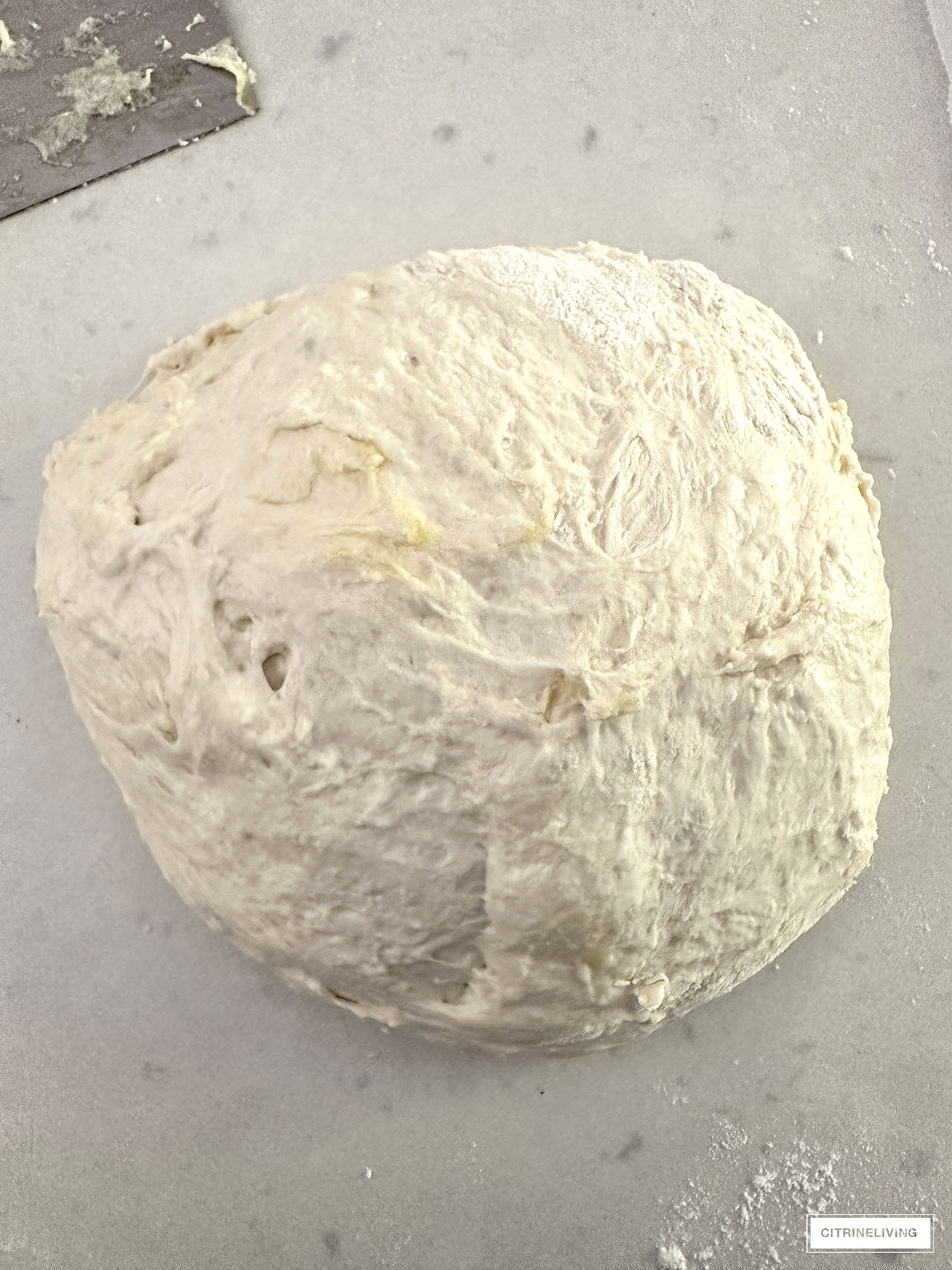 Folder bread dough formed into a rough ball