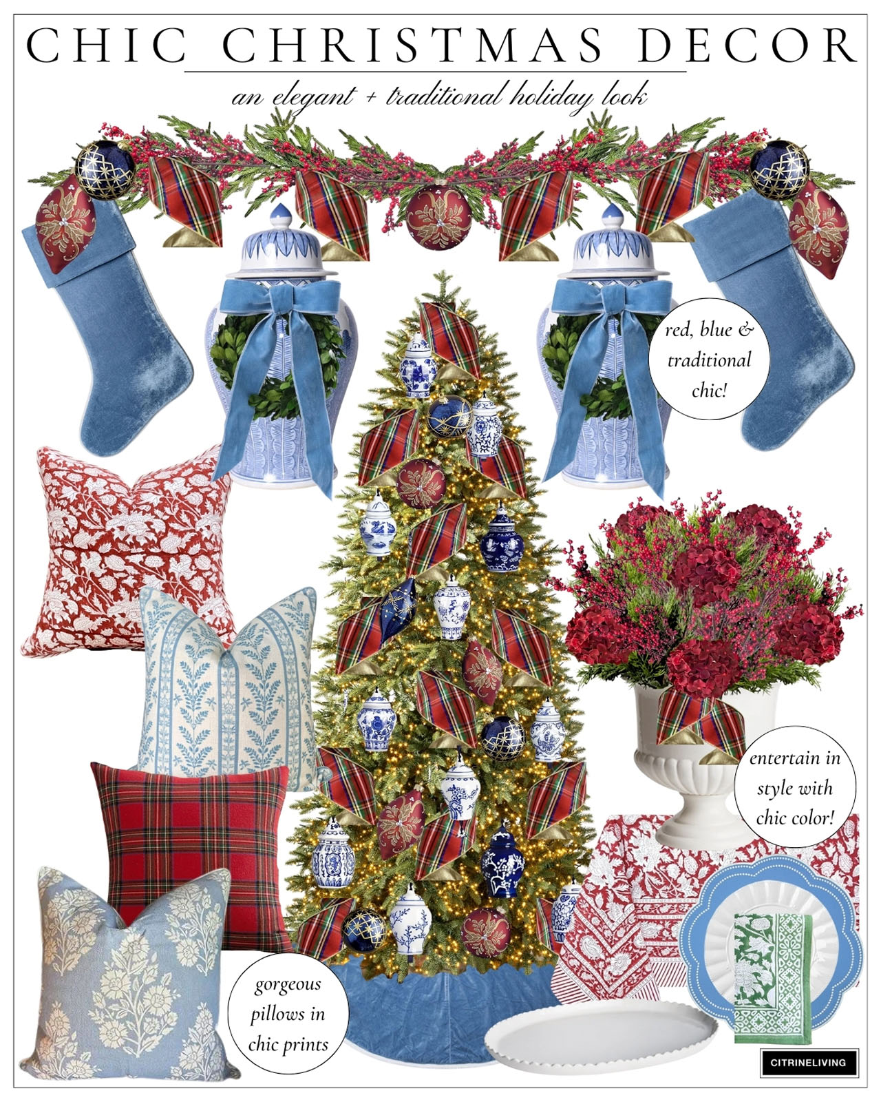 Red, blue and plaid Christmas decor