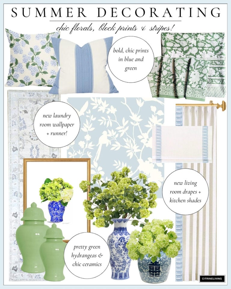 Design board with blue and green summer decor