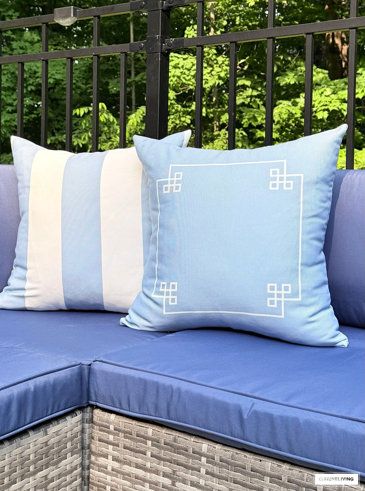 striped and greek key outdoor cushions
