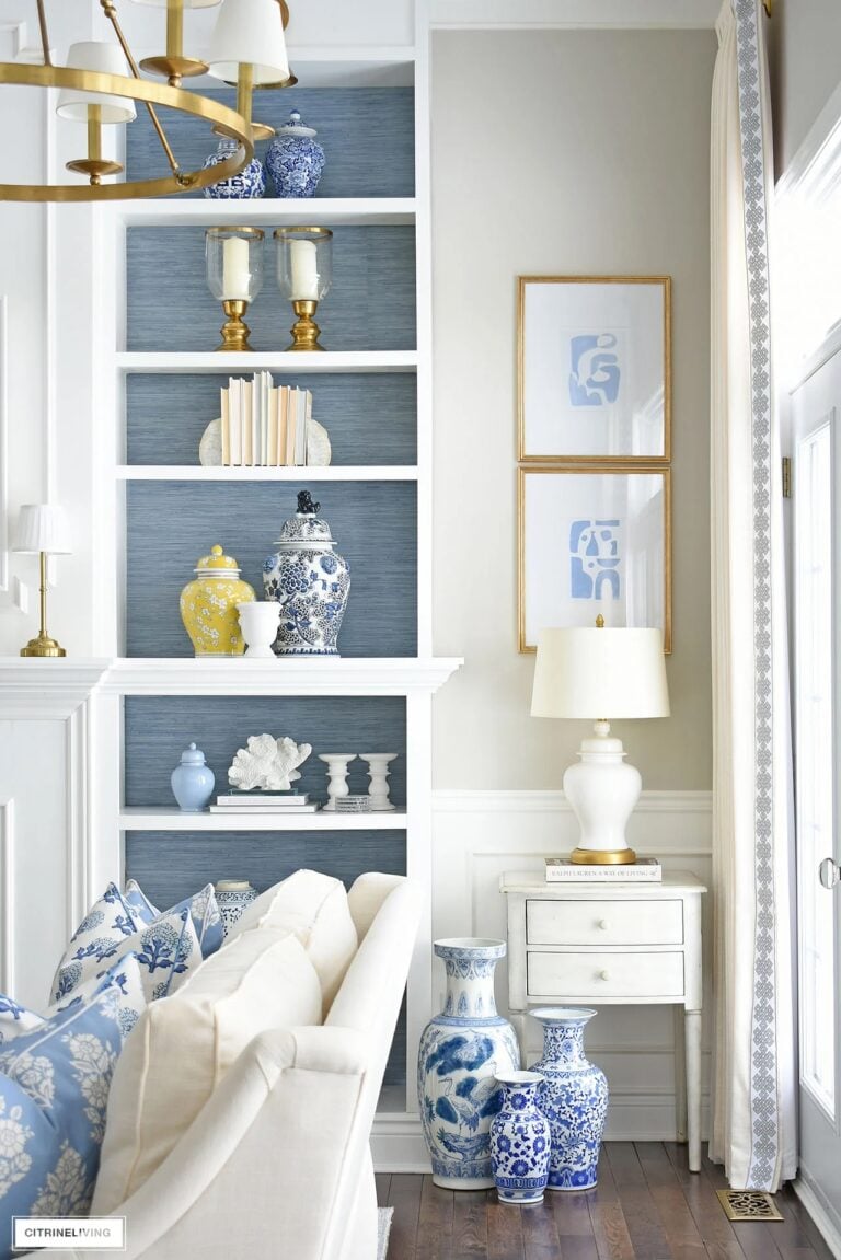 DECORATE LIKE A DESIGNER, SHELF STYLING TIPS, STYLING TIPS THAT FINISH ANY SPACE, 4TH OF JULY DECOR, 30 MINUTE DECORATING